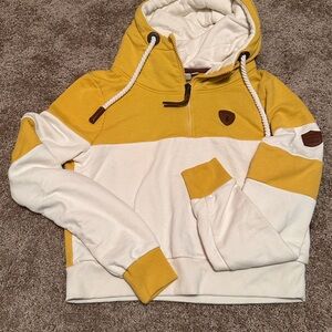 Wanakome Yellow and White Hoodie with Brown Trim